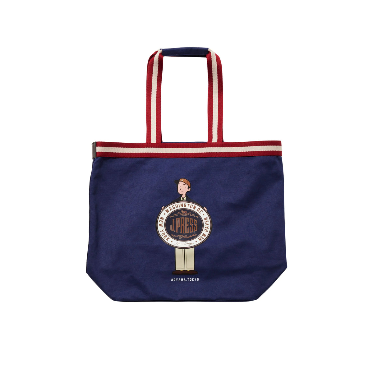 กระเป๋า J.Press Aaron Chang Illustration Tote Bag ผ้าแคนวาสสีกรมท่า ลายภาพวาดด้านหน้า