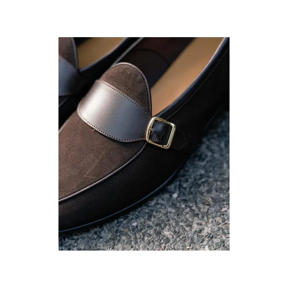 Baudoin & Lange Sagan Classic Metal Buckle Dark Brown Asteria Suede Full Grain Calf