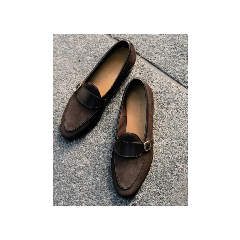 Baudoin & Lange Sagan Classic Metal Buckle Dark Brown Asteria Suede Full Grain Calf
