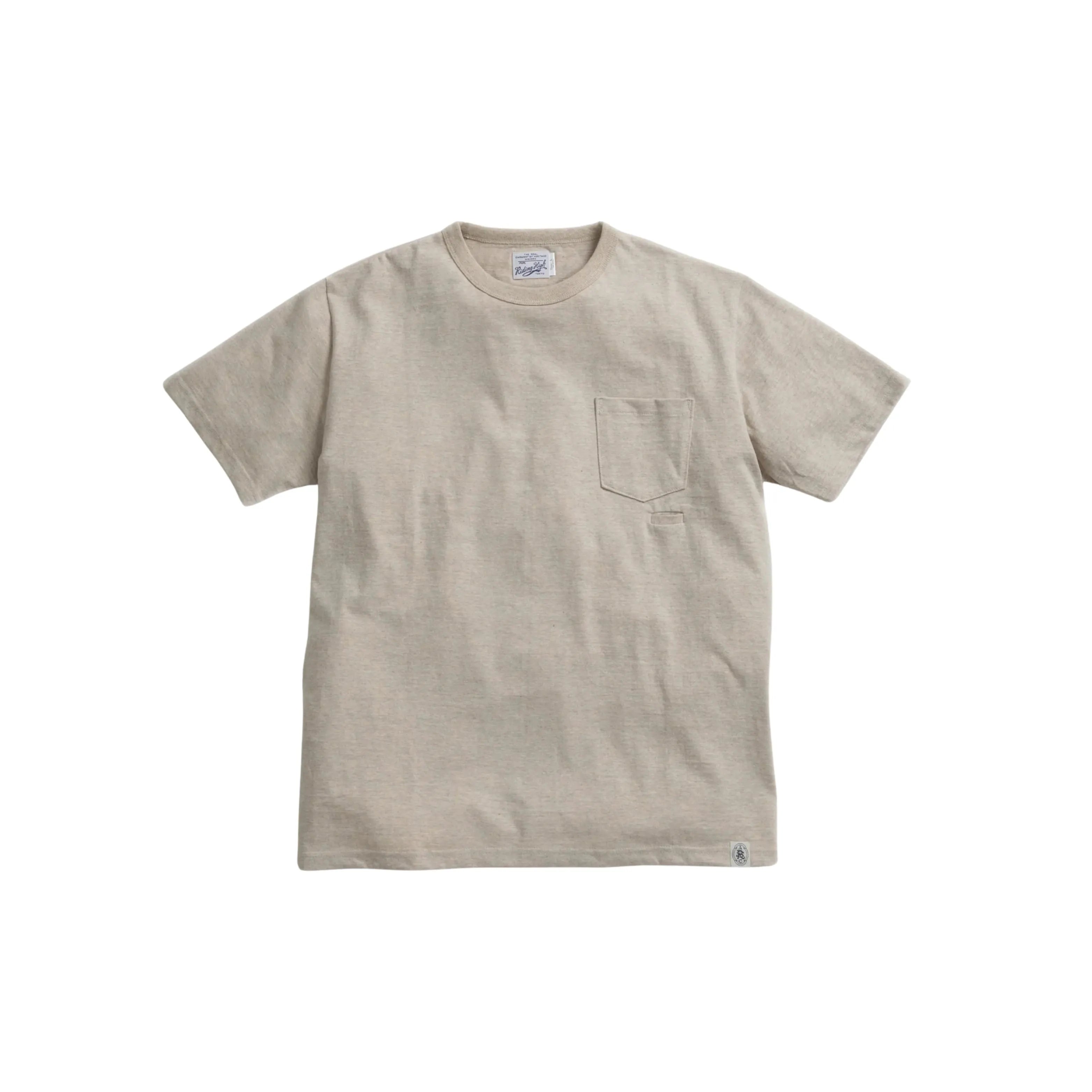 Riding High Custom LW Pocket S/S Tee R185-0101B Oatmeal – cotton pocket T-shirt made in Japan เสื้อยืดกระเป๋าหน้า 
