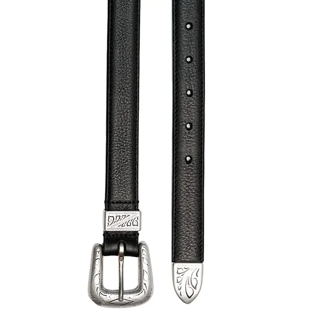 andersons black western belt silver buckle detail