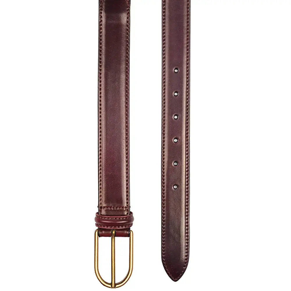 andersons cordovan burgundy belt brass buckle detail
