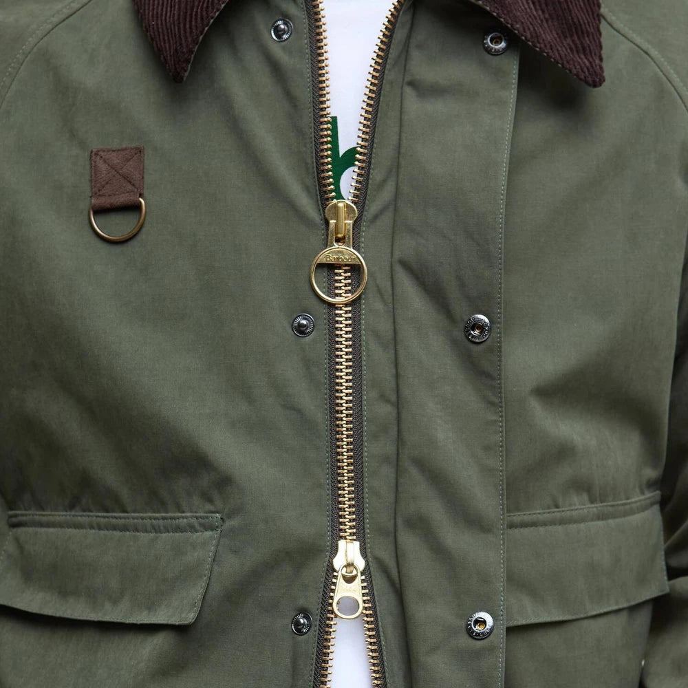 Barbour Spey Oversized Casual Jacket Sage Corduroy Collar Detail