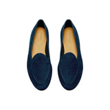 Top view of the Baudoin & Lange Sagan Classic Loafers Lazuli Navy Asteria Suede showing clean vamp design, soft suede texture, and minimal aesthetic for Clothier & Sons.
