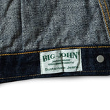 Hem brand label detail of the Big John M6012RC 16oz Green Label Wild Duck Jacket showing the woven Big John label, stitching detail, and brand identity at the jacket hem for Clothier & Sons.