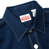 Side view of the Big John MS003R Selvedge Chambray Shirt Dark Indigo showing sleeve shape, shirt length, and overall profile for Clothier & Sons.