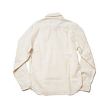 Back view of the Big John MS003R Selvedge Chambray Shirt Natural highlighting yoke construction, straight hemline, and balanced proportions for Clothier & Sons.