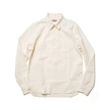 Front view of the Big John MS003R Selvedge Chambray Shirt Natural showing the classic chambray shirt silhouette, natural undyed tone, and clean button-front design for Clothier & Sons.