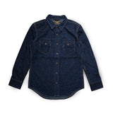 Front view of the Big John MS004E Shirt Selvedge Denim showing the classic denim shirt silhouette, indigo tone, and clean button-front design for Clothier & Sons.