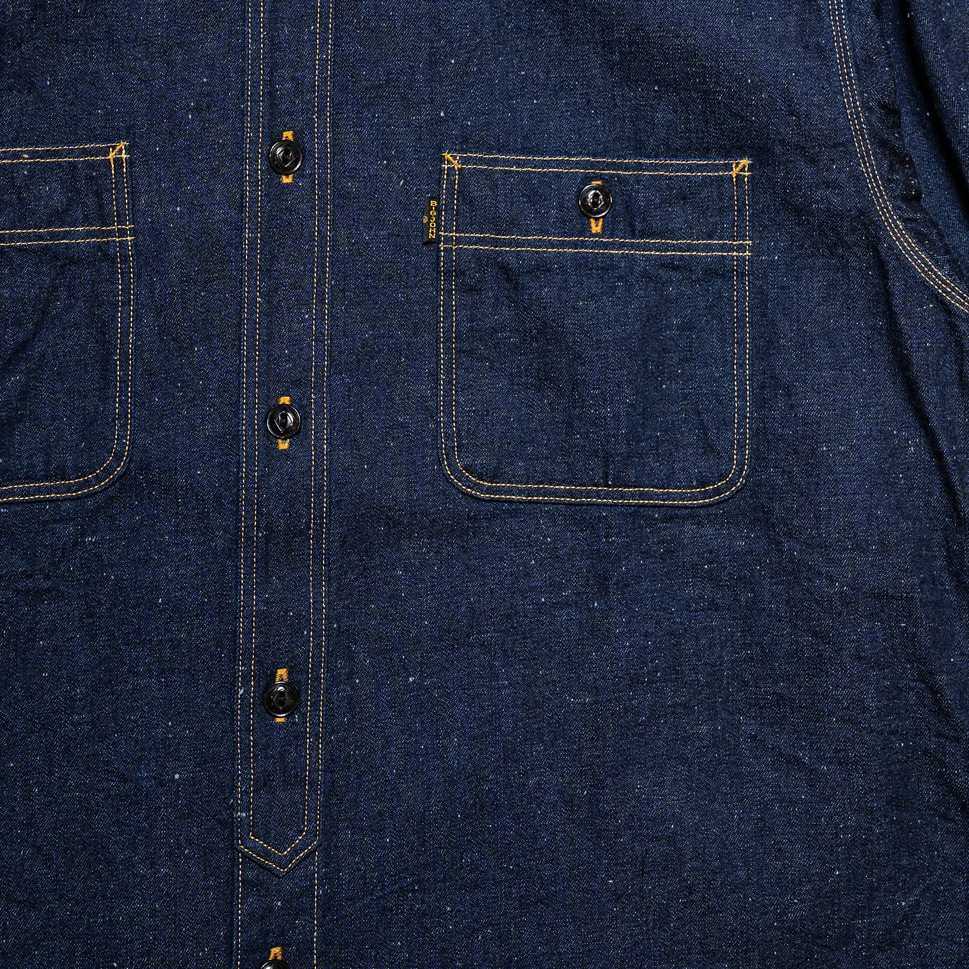Selvedge detail of the Big John MS005E Selvedge Denim showing the selvedge edge, stitching precision, and authentic Japanese denim craftsmanship for Clothier & Sons.
