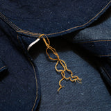 Fabric detail of the Big John MS005E Selvedge Denim revealing the selvedge denim weave, indigo dye depth, and textured surface for Clothier & Sons.