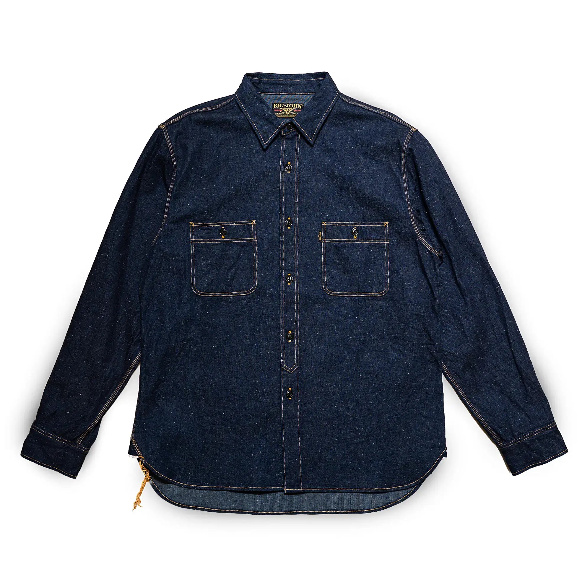 Front view of the Big John MS005E Selvedge Denim showing the classic straight silhouette, deep indigo tone, and traditional five-pocket denim construction for Clothier & Sons.