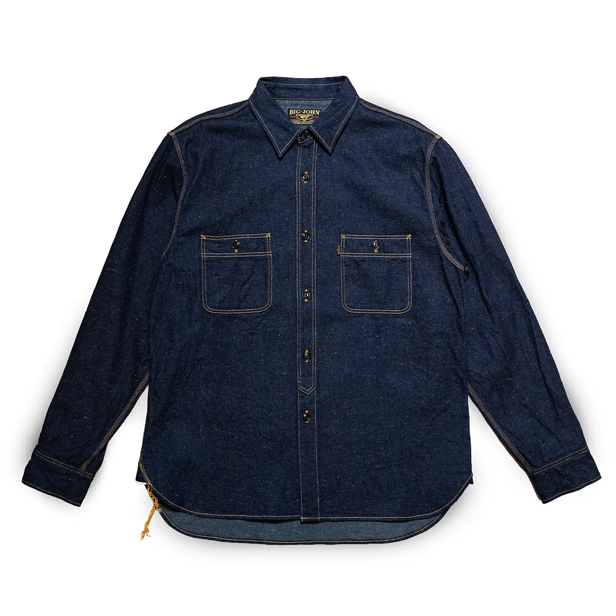 Front view of the Big John MS005E Selvedge Denim showing the classic straight silhouette, deep indigo tone, and traditional five-pocket denim construction for Clothier & Sons.