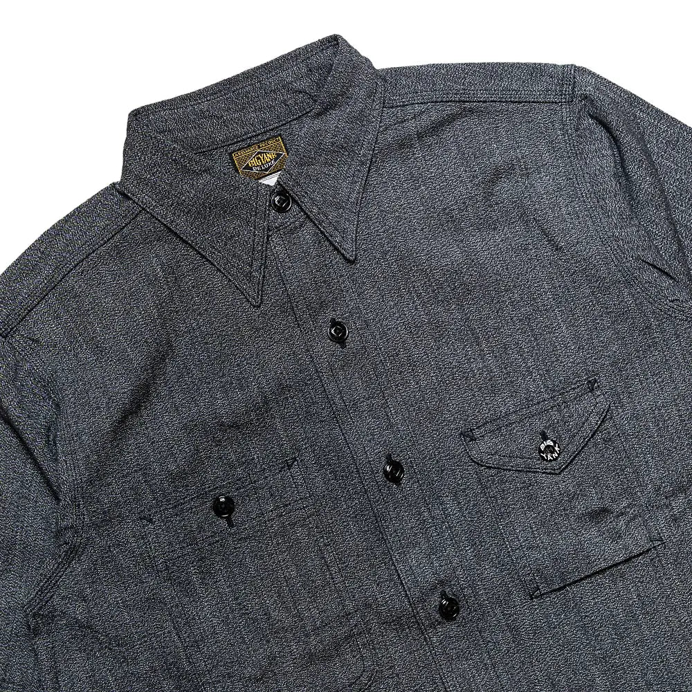 Back view of the Big Yank 1935 Original Chambray Shirt Black highlighting yoke construction, straight hemline, and balanced vintage proportions for Clothier & Sons.