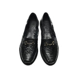 Top view of the Chamula Bocado Black showing the woven leather pattern, metal horsebit hardware, and almond toe shape for Clothier & Sons.