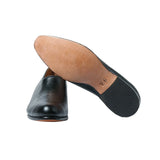 Top view of the Chamula Saarinen Black Leather showing almond toe shape and clean upper construction for Clothier & Sons.
