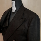 Drop6 Herringbone Linen Double Breasted Suit Black Peak Lapel Detail