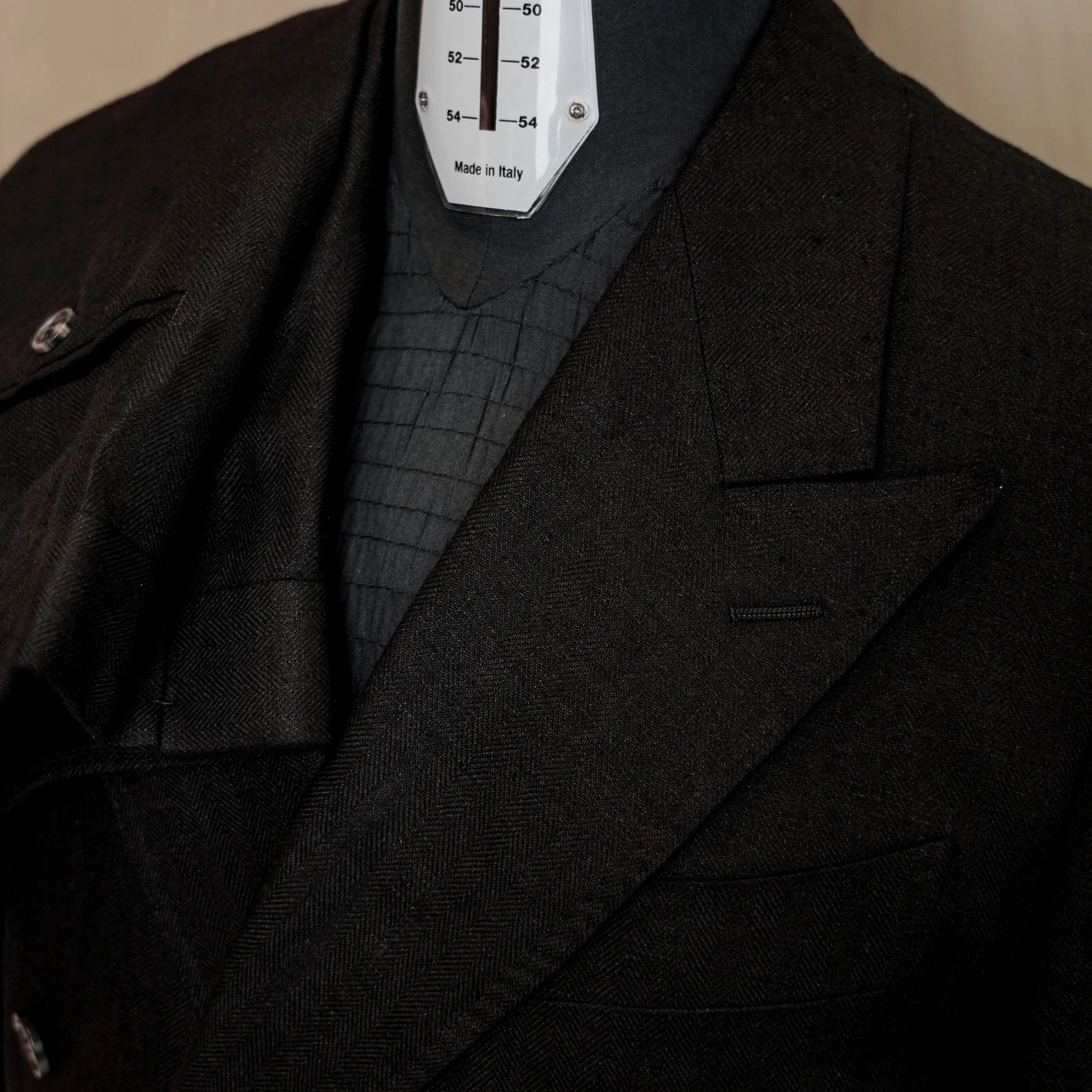 Drop6 Herringbone Linen Double Breasted Suit Black Trouser Detail