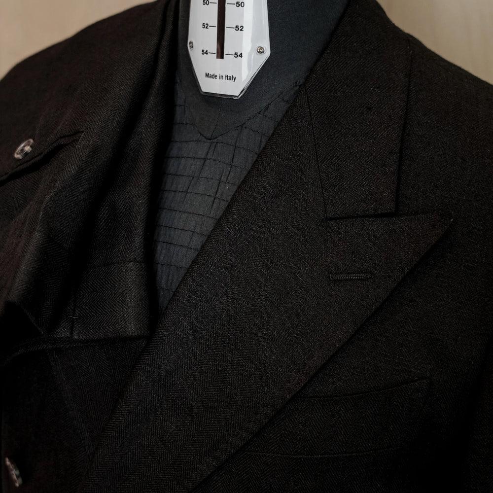 Drop6 Herringbone Linen Double Breasted Suit Black Trouser Detail