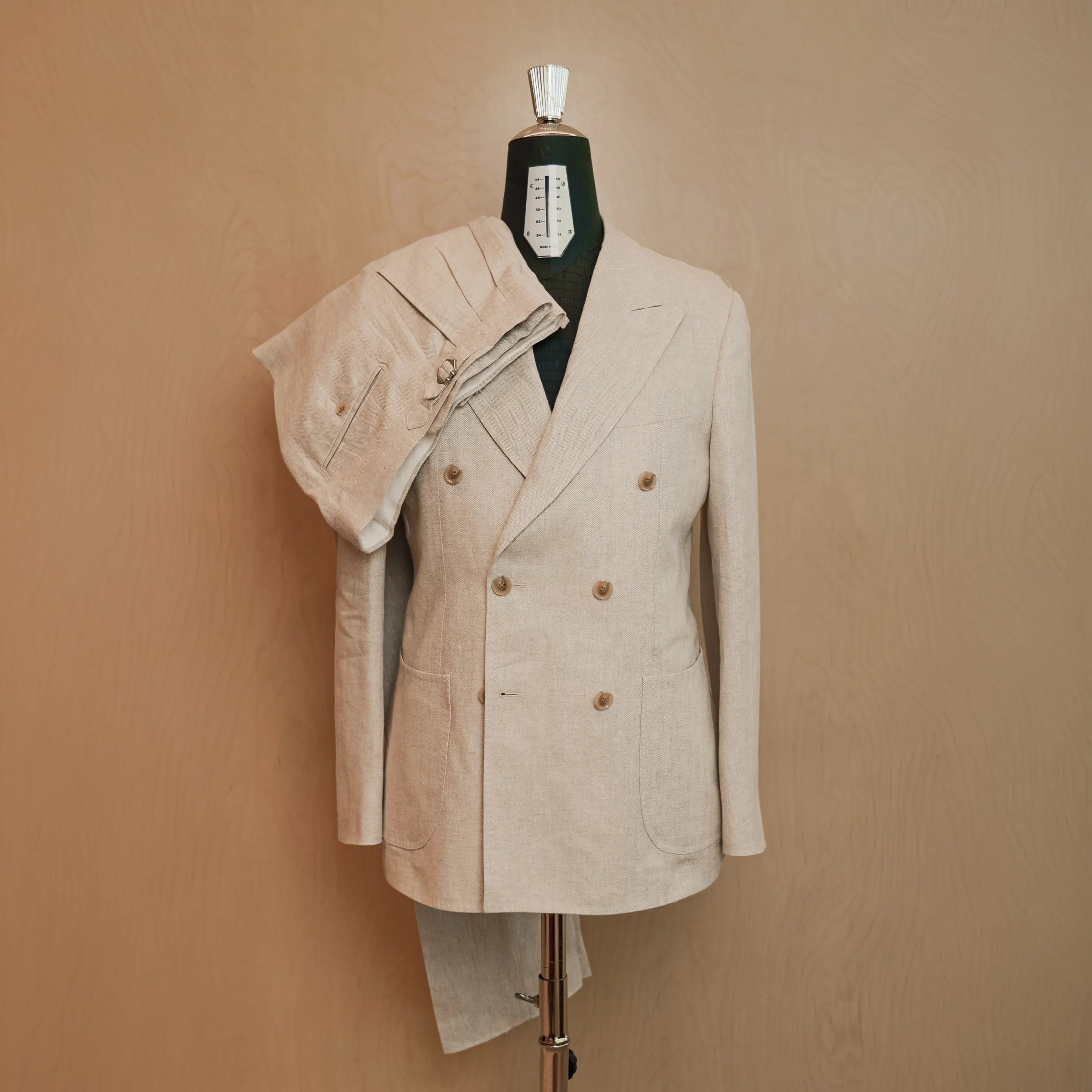 Drop6 Herringbone Linen Double Breasted Suit Ivory Full Suit View