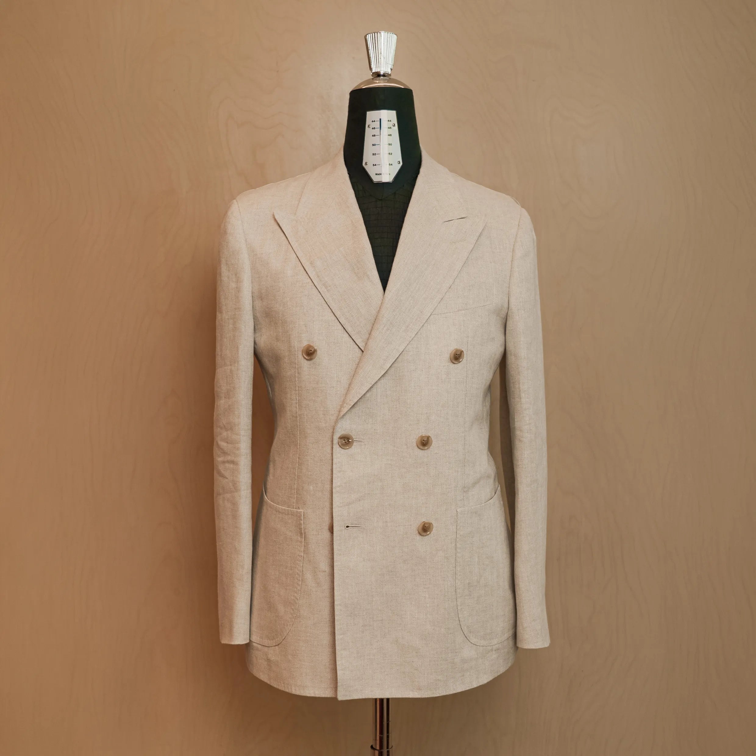 Drop6 Herringbone Linen Double Breasted Suit Ivory Jacket Front View