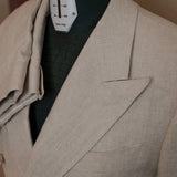 Drop6 Herringbone Linen Double Breasted Suit Ivory Peak Lapel Detail