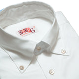 Close-up collar detail of the Drop6 New Plain Oxford Button Down Shirt White showing button-down collar construction, stitching, and natural buttons for Clothier & Sons.