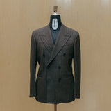 Full body view of the Drop6 Wool Chalk Stripe Double Breasted Suit Charcoal Grey highlighting overall proportions, peak lapels, and classic double breasted construction for Clothier & Sons.