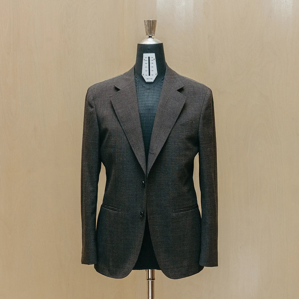 Full body view of the Drop6 Wool Suit Charcoal Grey highlighting overall proportions, classic tailoring lines, and refined wool construction for Clothier & Sons.
