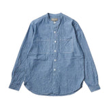 Empire & Sons L/S Classic Band Collar Shirt 5oz Vintage Chambray Blue Natural Stitch Front View