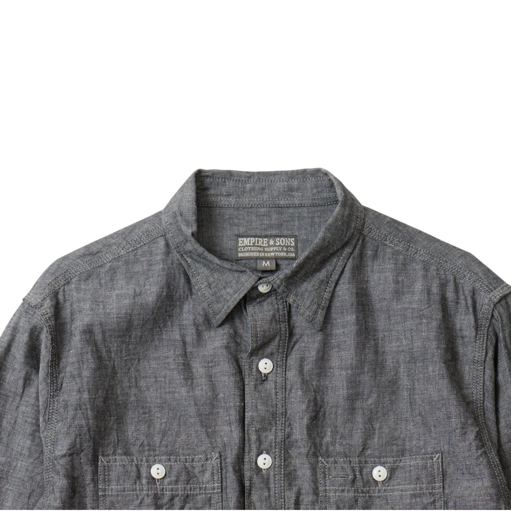 Empire & Sons L/S Work Shirt Vintage Black Chambray Collar Detail