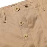 Fabric detail of the Jelado 41 Khaki Lastresort Chino Cloth revealing dense chino weave texture, durable cotton fabric, and rich khaki coloration for Clothier & Sons.
