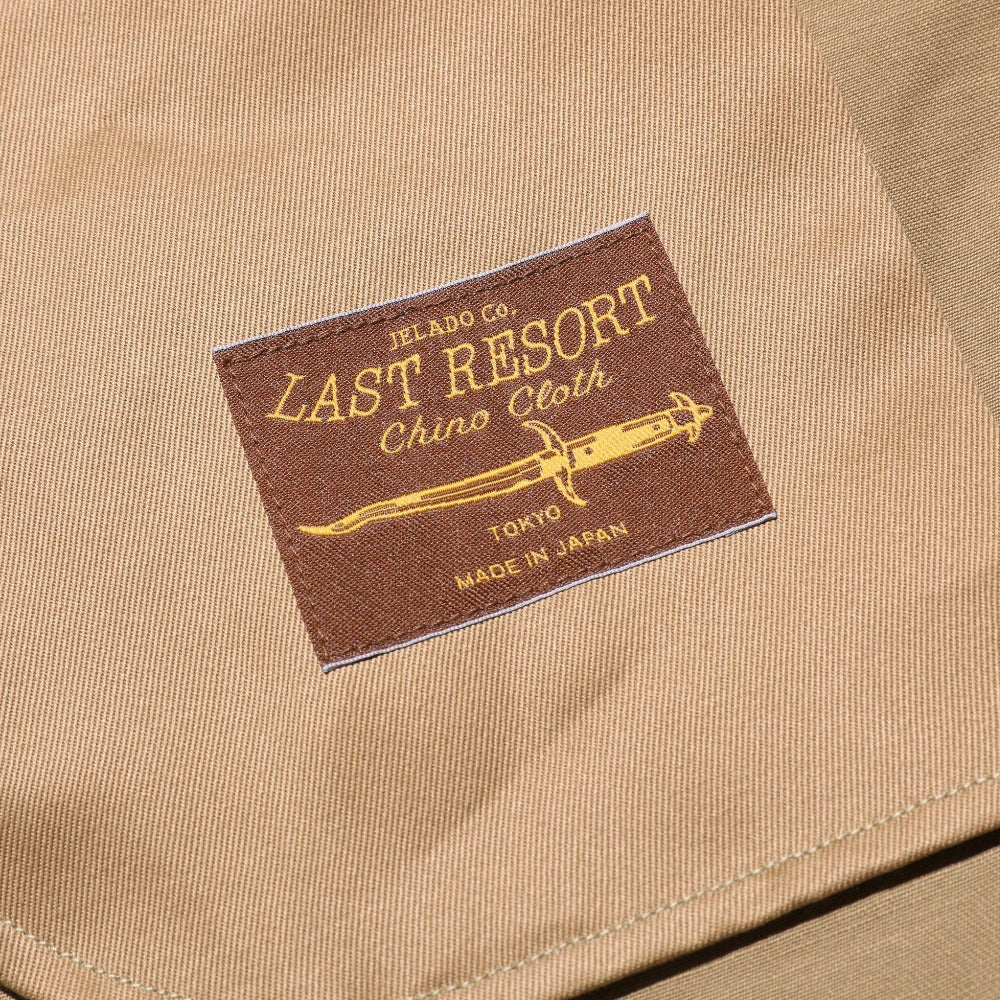 Inside label of the Jelado 41 Khaki Lastresort Chino Cloth showing branding, size information, and garment identification for Clothier & Sons.
