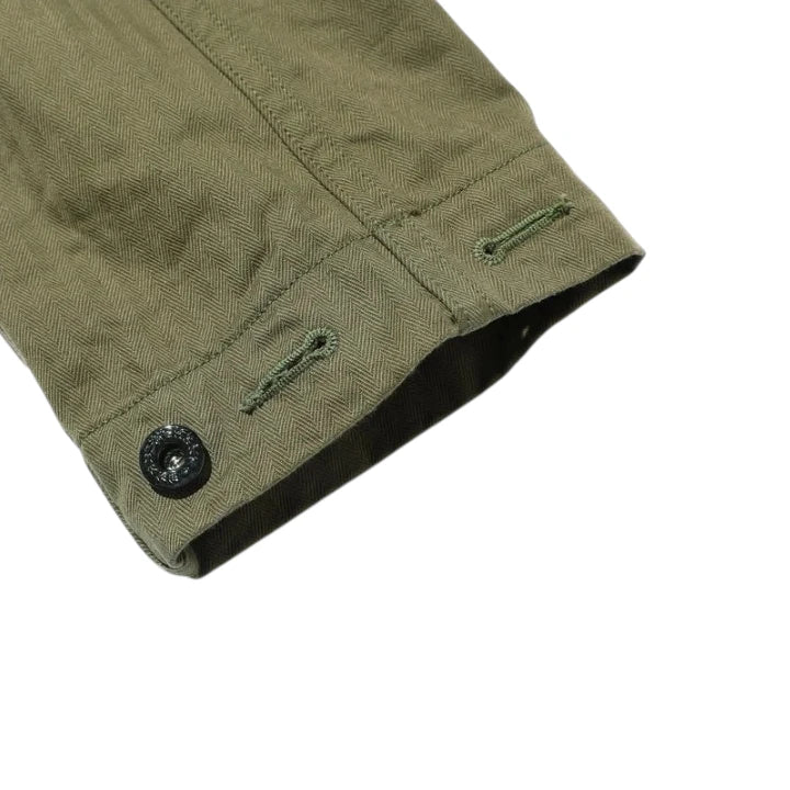 Jelado CM43 HBT Field Jacket Olive Herringbone Fabric Detail