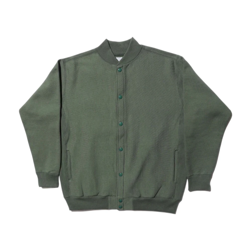 Front view of the Jelado Expedition Sweat Cardigan Green showing the button-front cardigan silhouette, rich green tone, and vintage-inspired casual design for Clothier & Sons.