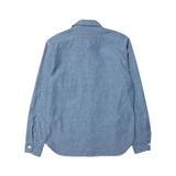 Back view of the Jelado Smoker Shirt Indigo Chambray Indigo highlighting clean back construction, balanced proportions, and heritage workwear styling for Clothier & Sons.