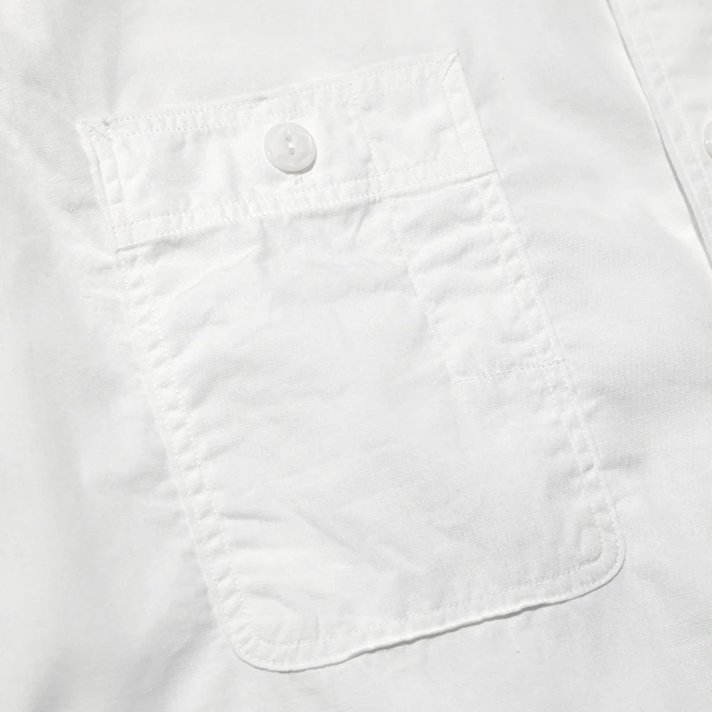 Pocket detail of the Jelado Smoker Shirt White highlighting chest pocket design, seam finishing, and functional workwear construction for Clothier & Sons.