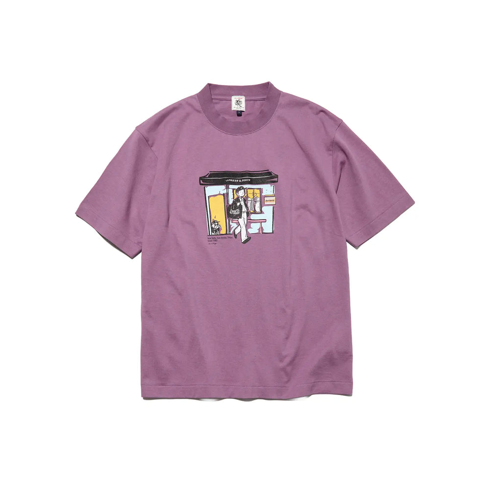 Front view of the J.Press Aaron Illust T-shirt Graphic Purple showing the rich purple base, graphic print design, and relaxed short sleeve silhouette for Clothier & Sons.