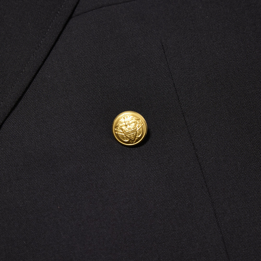 Cuff detail of the J.Press High Twist Hopsack New Jacket 6B Blazer Navy showing gold sleeve buttons and clean tailoring finish for Clothier & Sons.