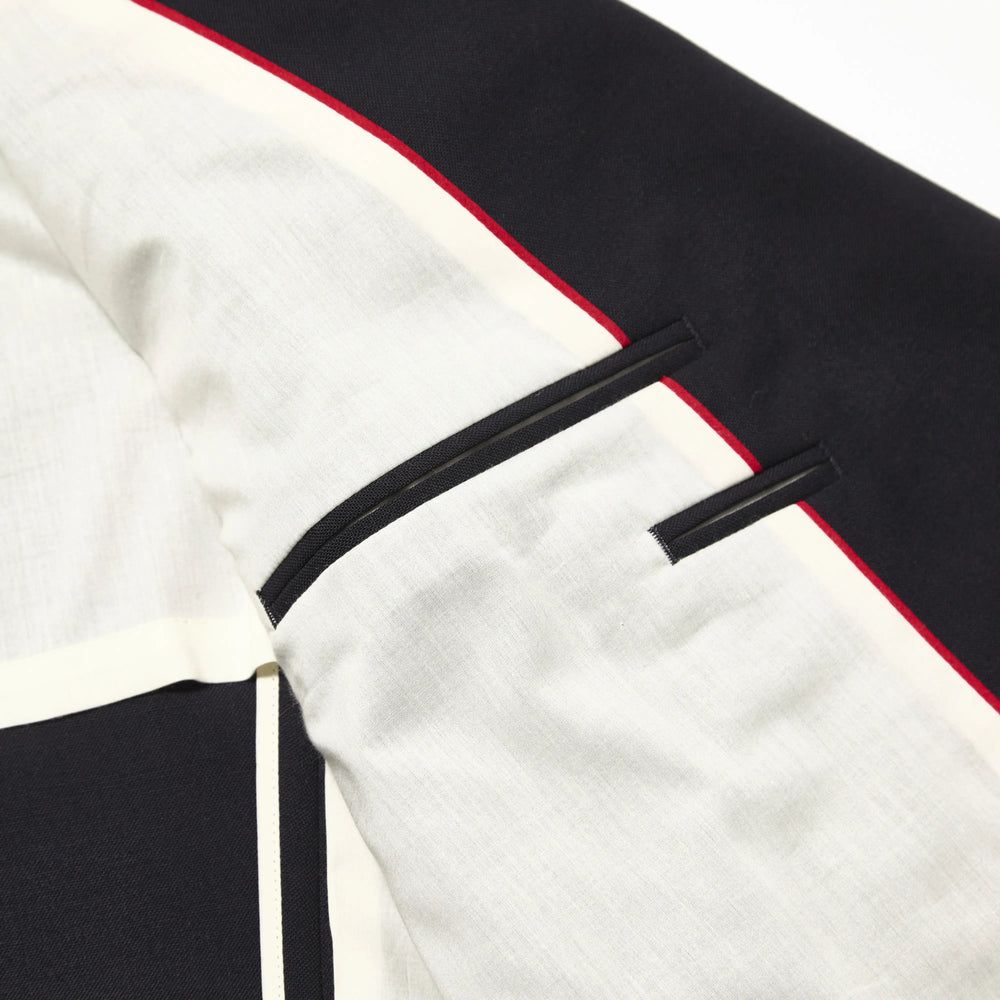 Fabric detail of the J.Press High Twist Hopsack New Jacket 6B Blazer Navy revealing breathable hopsack weave texture and crisp hand feel for Clothier & Sons.
