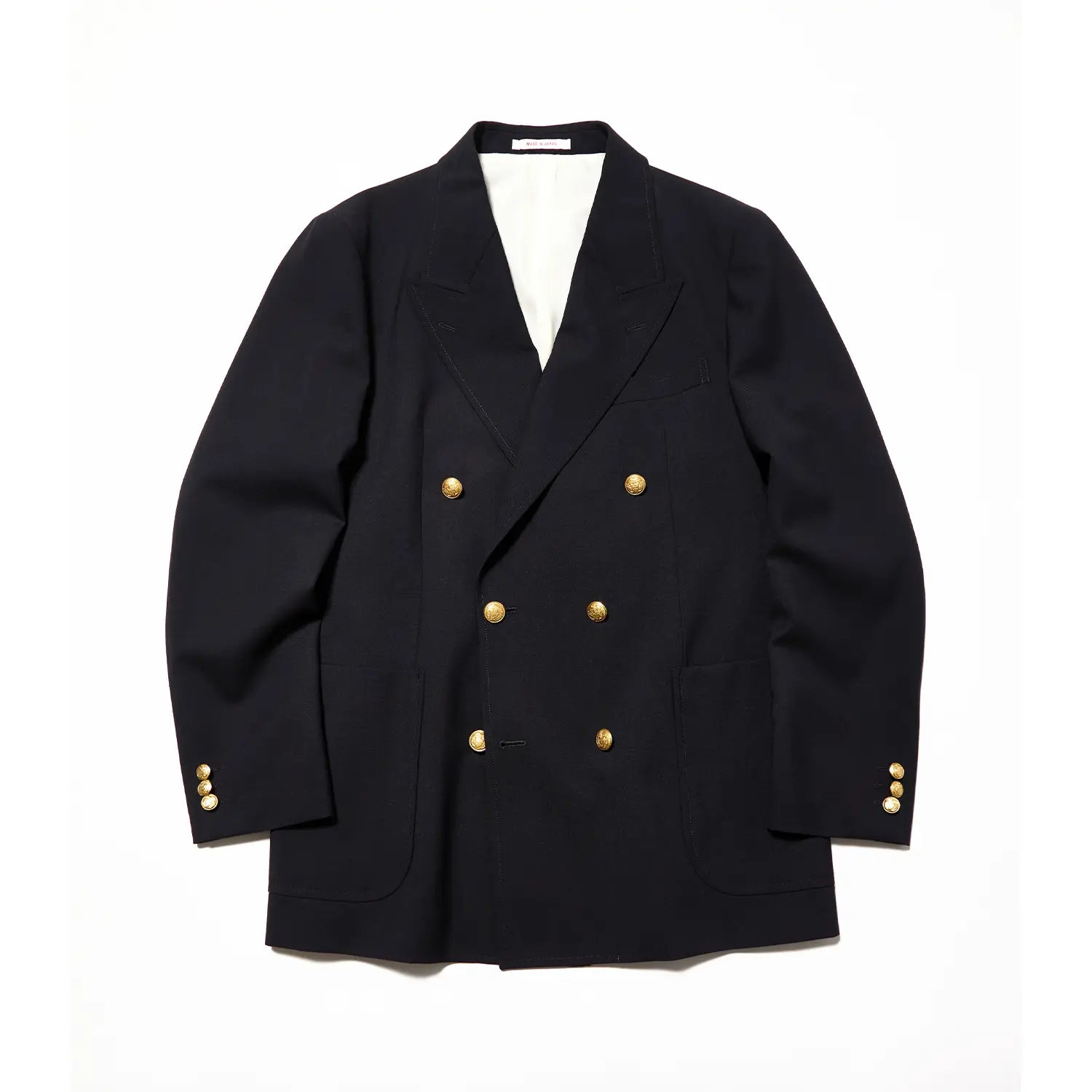 Front view of the J.Press High Twist Hopsack New Jacket 6B Blazer Navy showing the double-breasted 6 button design, structured silhouette, and classic navy tone for Clothier & Sons.
