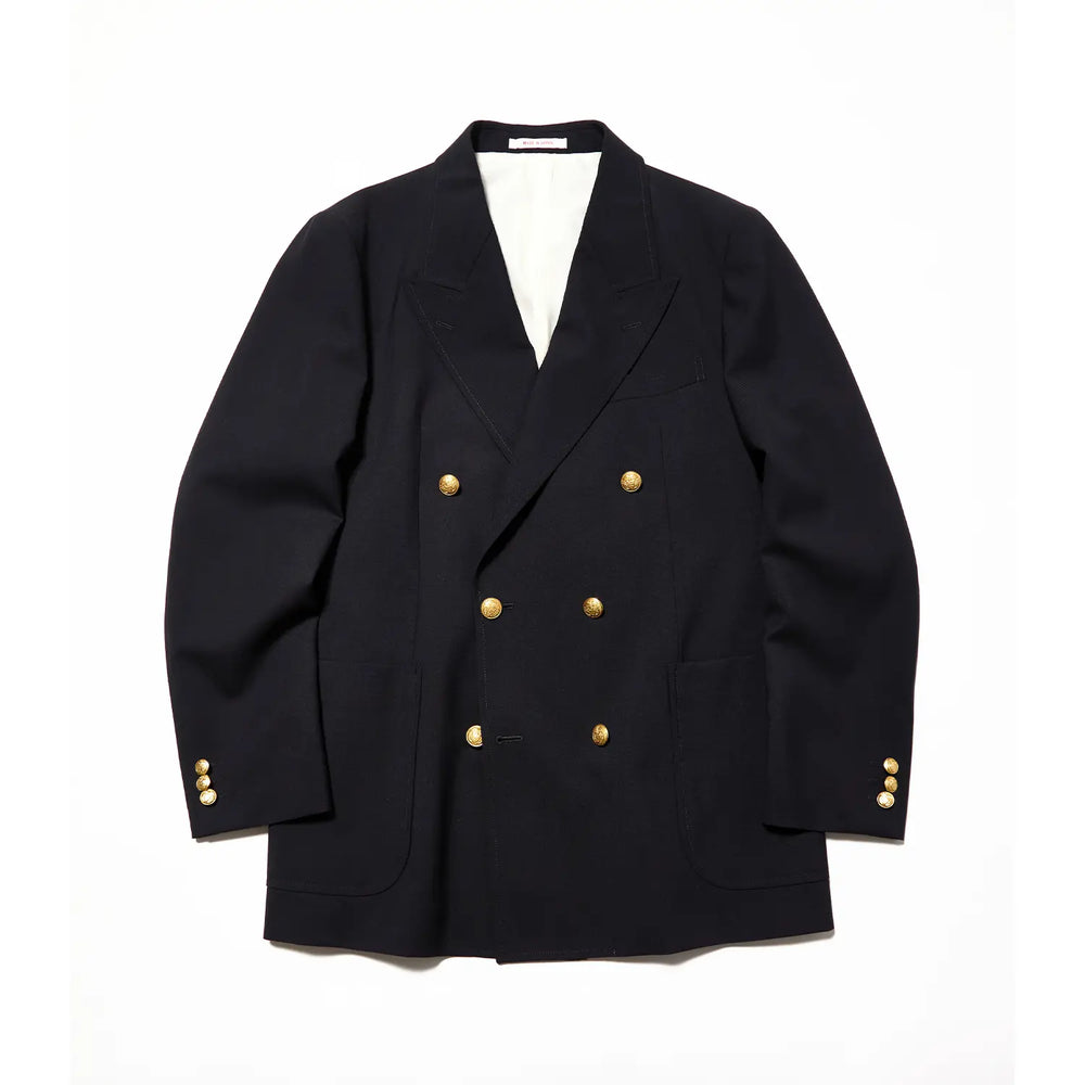 Front view of the J.Press High Twist Hopsack New Jacket 6B Blazer Navy showing the double-breasted 6 button design, structured silhouette, and classic navy tone for Clothier & Sons.