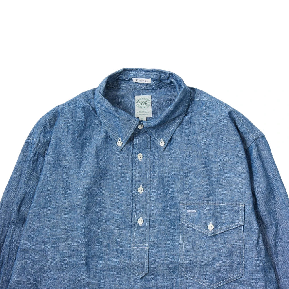 Keaton Chase USA L/S Pullover BD Shirt 5oz Indigo Chambray Collar Detail