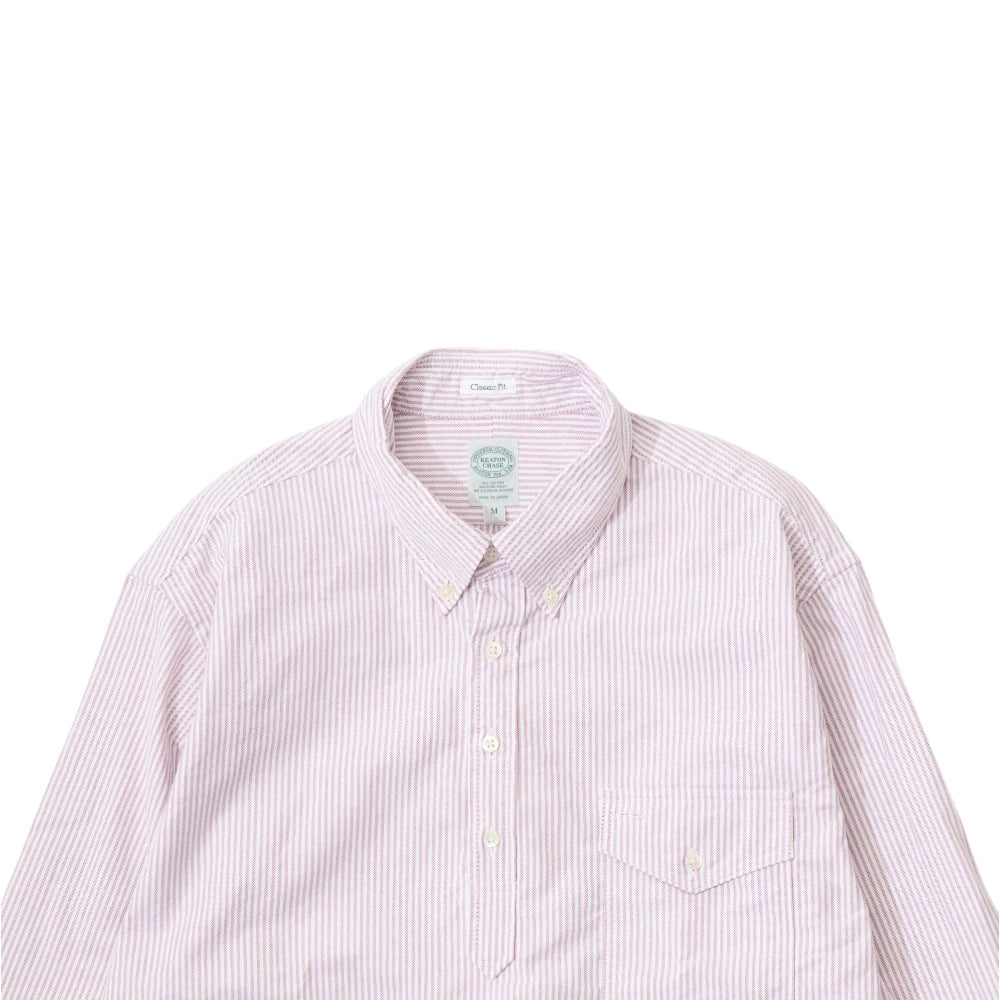 Keaton Chase USA L/S Pullover B/D Shirt Premium Oxford Candy Stripe White Red Stripe Collar Detail