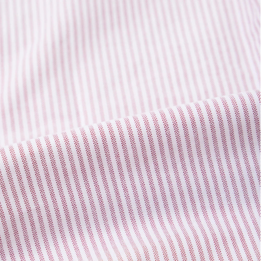 Keaton Chase USA L/S Pullover B/D Shirt Premium Oxford Candy Stripe White Red Stripe Fabric Detail