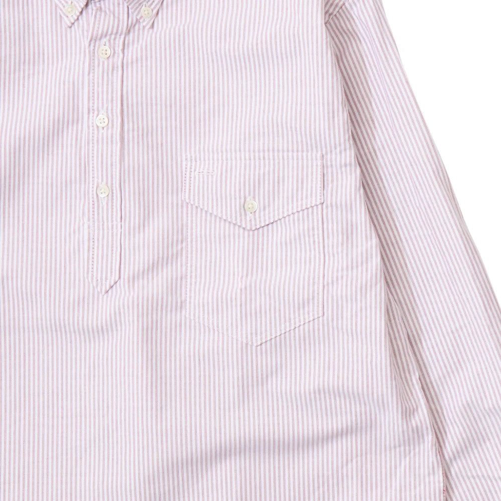 Keaton Chase USA L/S Pullover B/D Shirt Premium Oxford Candy Stripe White Red Stripe Pocket Detail