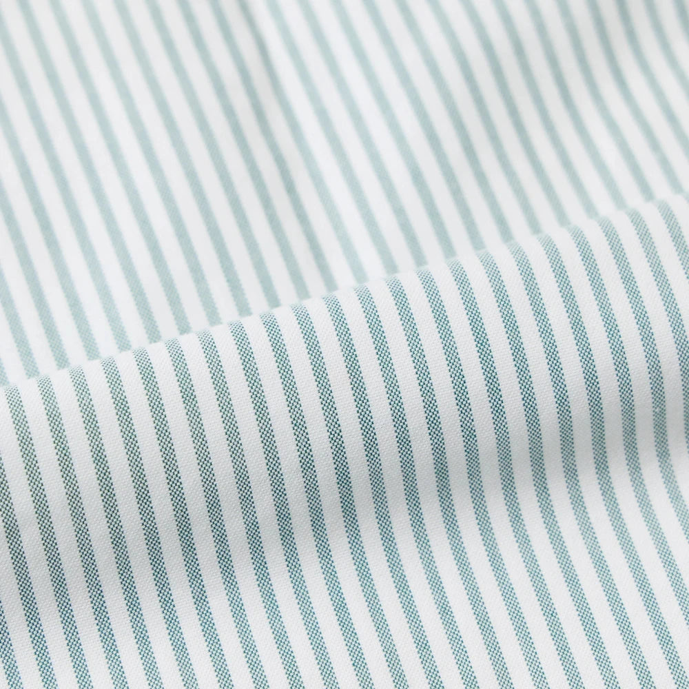 Keaton Chase USA L/S Pullover Classic Fit BD Shirt Supima Mixed Classic Oxford Green White Stripe Fabric Detail