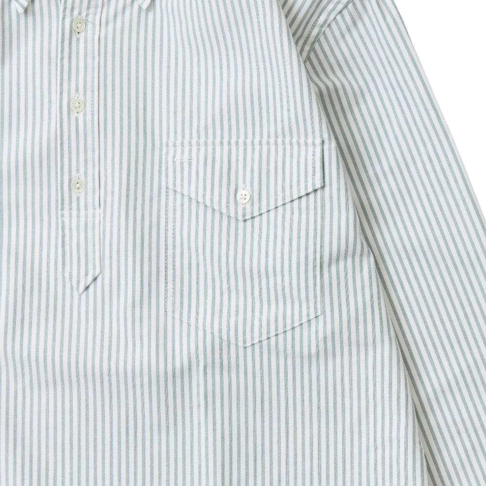 Keaton Chase USA L/S Pullover Classic Fit BD Shirt Supima Mixed Classic Oxford Green White Stripe Pocket Detail