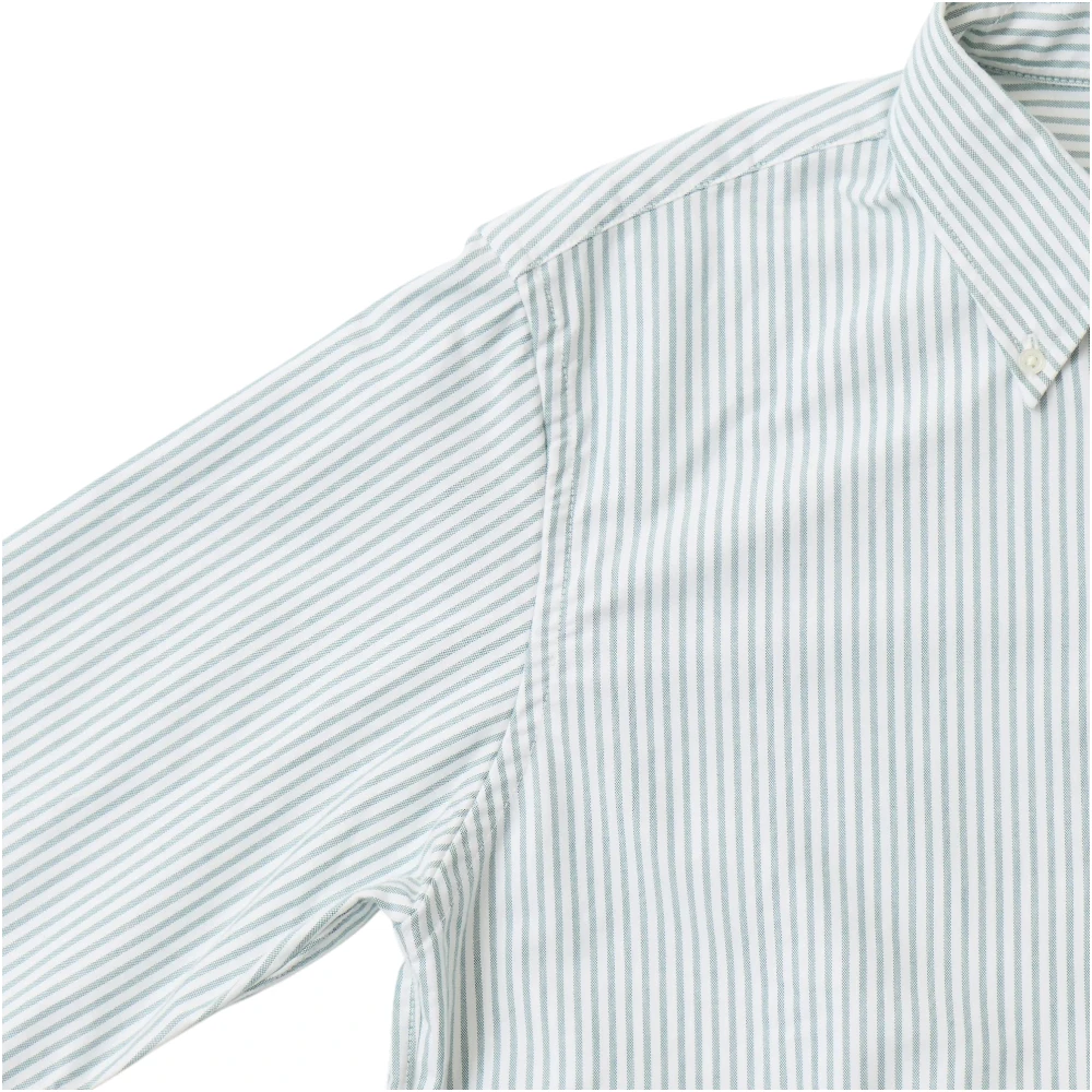 Keaton Chase USA L/S Pullover Classic Fit BD Shirt Supima Mixed Classic Oxford Green White Stripe Sleeve Detail