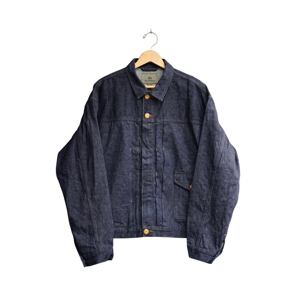 Front view of the Nigel Cabourn 40s Denim Jacket 12.5oz Indigo showing its vintage 1940s-inspired silhouette, button details, and indigo denim texture for Clothier & Sons.